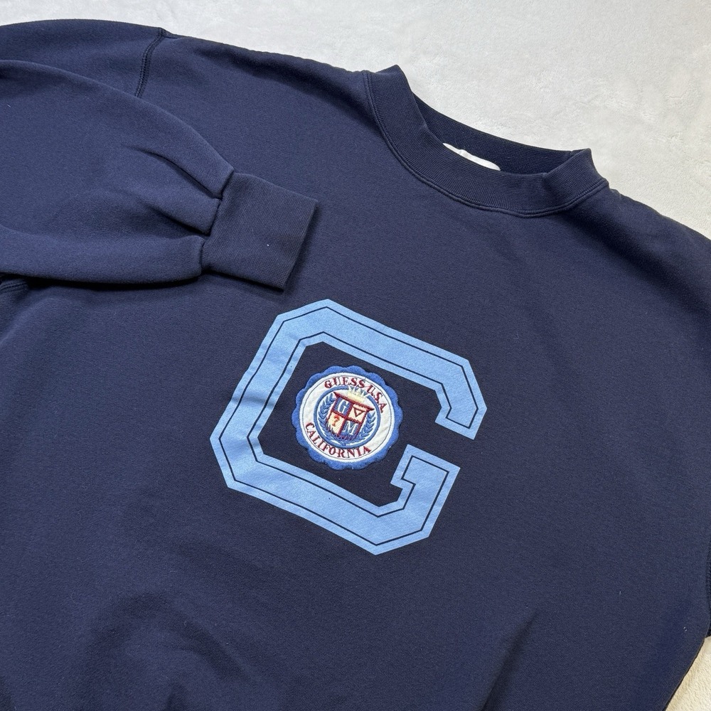 VINTAGE Guess Sweatshirt Mens M Blue 90s Crewneck Pullover Sweater‎ Marciano